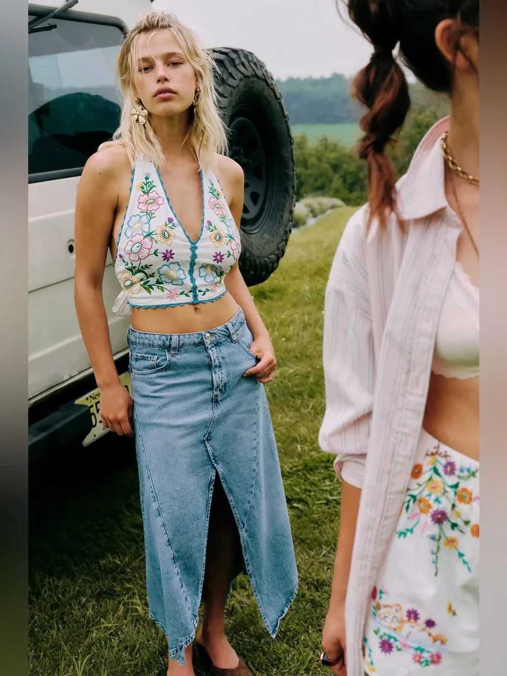 FREE PEOPLE AQUARIUS DENIM MAXI SKIRT
